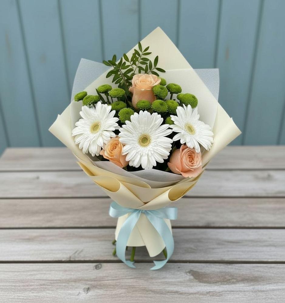 Букет цветов из: Герберы, Розы и Хризантемы в Чулыме